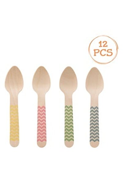 CBD CORAL BEST DEALS Lingurite Party de Lemn Colorate 11cm - 12buc, 11x2.5 cm