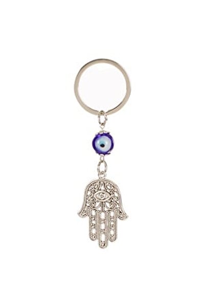 CBD CORAL BEST DEALS Breloc Palma Argintie Fatima cu Ochi 9.5cm, Metal, Albastru