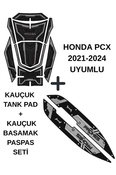 prohes HONDA PCX 2021-2024 GRİ RENK KAUÇUK TANK PAD + BASAMAK PASPAS SETİ 1. ...