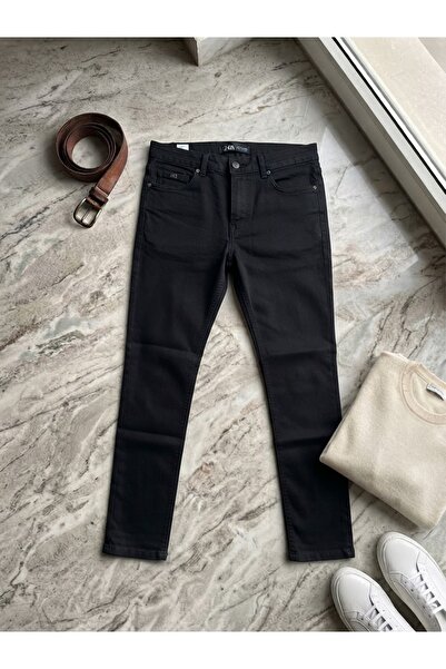 Erkek Slim Fit Likralı Siyah Pantolon