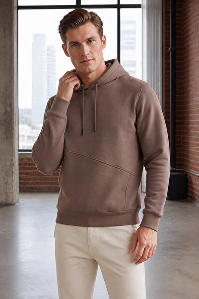 Veleno Men's Brown 3 Thread Raster Hooded Sweatshirt with Side Pockets, Puff ...