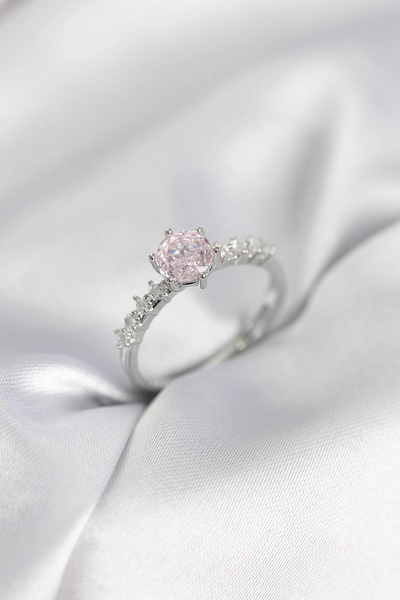 Livenda Silver Color Pink Single Stone Model Zircon Stone Women's Ring Tj-Byk...