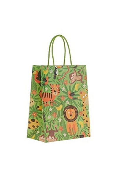 CBD CORAL BEST DEALS Sacosa Cadou din Hartie Kraft Verde cu Animale 18x10x23cm