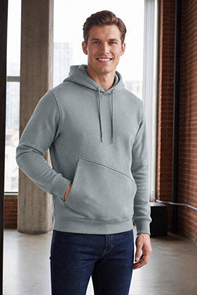 Veleno Men's Gray 3 Thread Raster Hooded Sweatshirt with Side Pockets, Puff S...