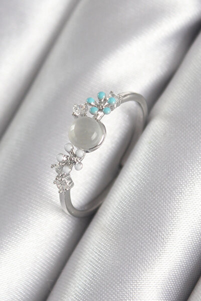 Livenda Brass Silver Color Zircon Stone Detailed White Pearlescent Flower Mod...