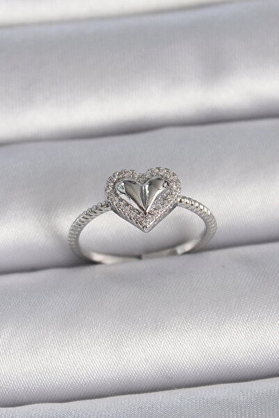 Livenda Brass Silver Color Adjustable Zircon Stone Heart Model Women's Ring T...