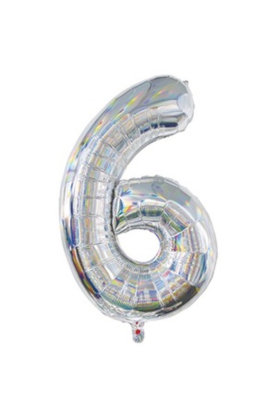 CBD CORAL BEST DEALS Balon Petrecere din Folie Argintie Holografica Nr.6 - 82cm