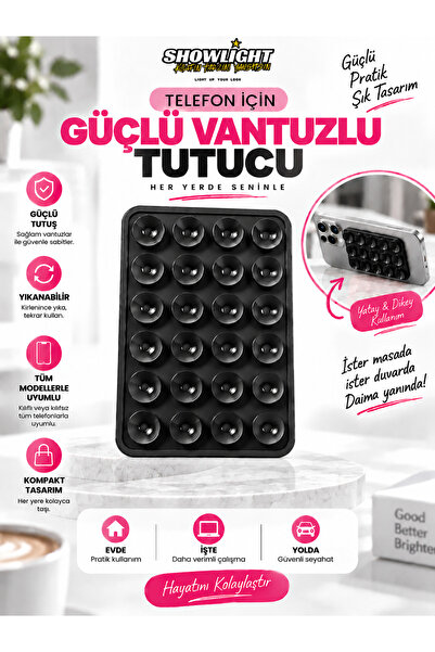 SHOWLIGHT Vakumlu Silikon Vantuz Telefon Tutucu, Kaymaz Yapışkanlı Cep Telefo...