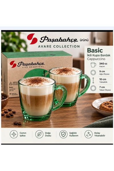 Paşabahçe kapıcıno 2 ad Lı kupa bardak basıc avare serisi 340 cc hacim 10 cm ...