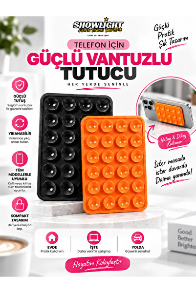 SHOWLIGHT Vakumlu Silikon Vantuz Telefon Tutucu, Kaymaz Yapışkanlı Cep Telefo...