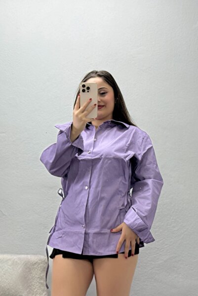 BELENDİR Women's Side-Tie Poplin Shirt Lilac