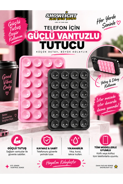 SHOWLIGHT Vakumlu Silikon Vantuz Telefon Tutucu, Kaymaz Yapışkanlı Cep Telefo...