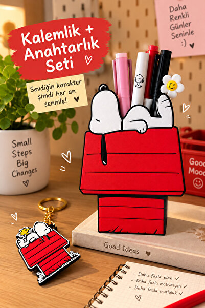 WOWOLAB Snoopy Temalı Kalemlik ve Anahtarlık Seti 3D Baskı Masa Organizeri