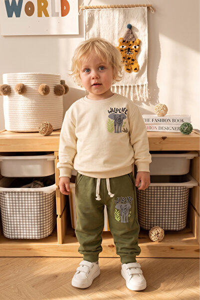 Babymod Boy's Safari Patterned 100% Cotton Sweatshirt and Sweatpants Set