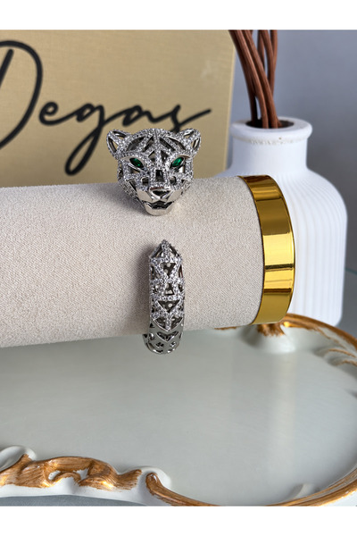 ANKA JEWELLRY Panter Detail Zircon Stone Steel Clasp Bracelet