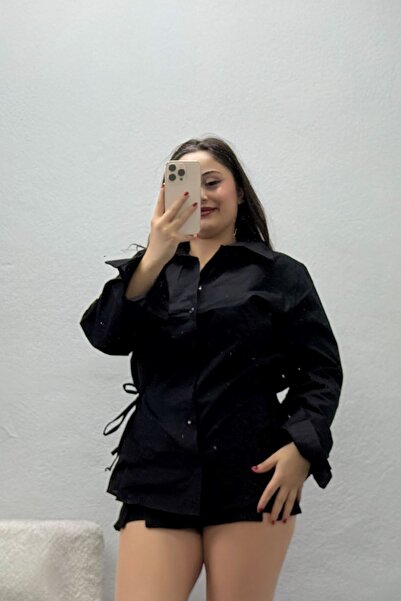 BELENDİR Women's Side-Tie Poplin Shirt Black