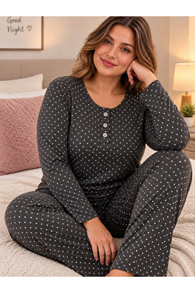 Silona Homewear Black Color Polka Dot Plus Size Oversized Pajama Set