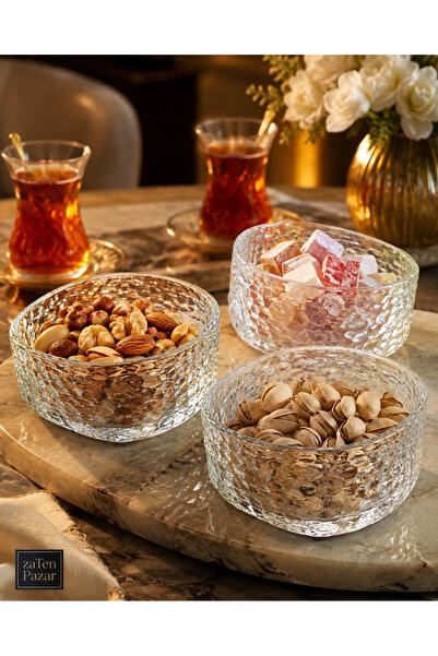 zaTen Pazar 6 Parça Kristal Dokulu Cam Kase 200 ml Kuruyemişlik Reçellik Meze...