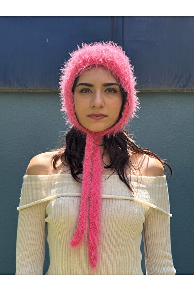 Koyu Bordo Merinos Kadın Balaclava, El Örgüsü Bone Başlık