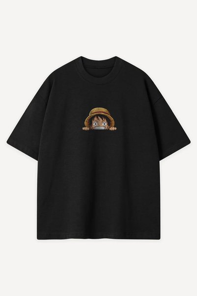 Sekizbiraltı Peekaboo Luffy Printed Black Oversize Tshirt