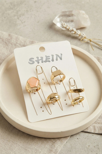 Livenda Gold Color Brass Pink Stone Detailed Bohemian Ring Combination Byk428...