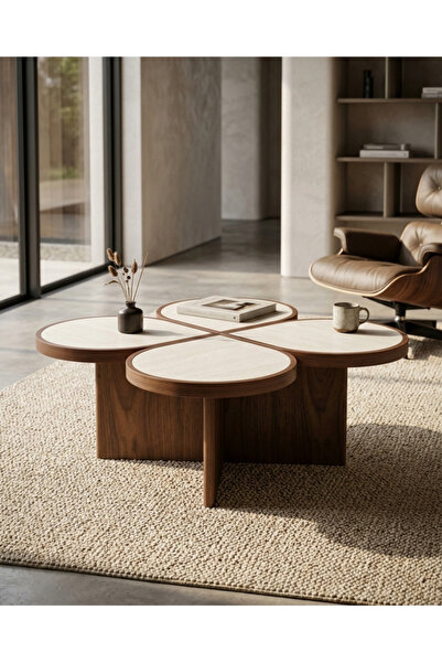 PLUS13 Modern Wooden Coffee Table with Four-Leaf Flower Design