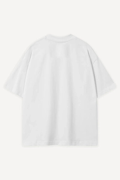 Sekizbiraltı Ass-Trology Baskılı Beyaz Oversize Tshirt