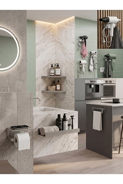 Eyzo Home Paslanmaz Çelik Modern Banyo Aksesuar & Düzenleyici Seti 5’li Ful P...