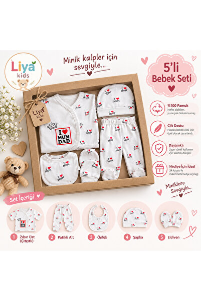 Liya kids %100 PAMUKLU 5 Lİ SET YENİDOĞAN HASTANE ÇIKIŞI