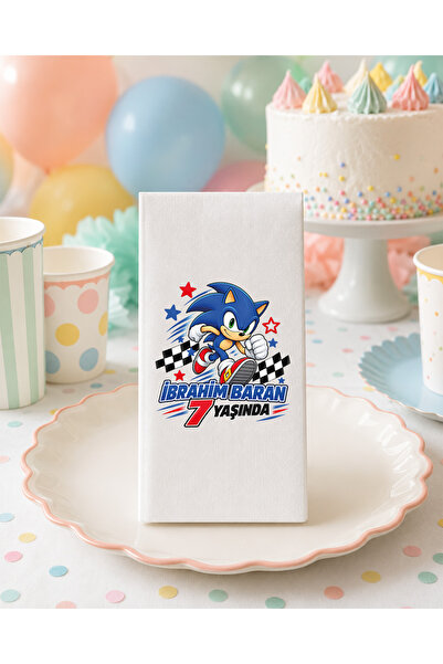 PECETELAB Sonic Doğum Günü Peçetesi Kişiye ve İsme Özel 25'li Paket