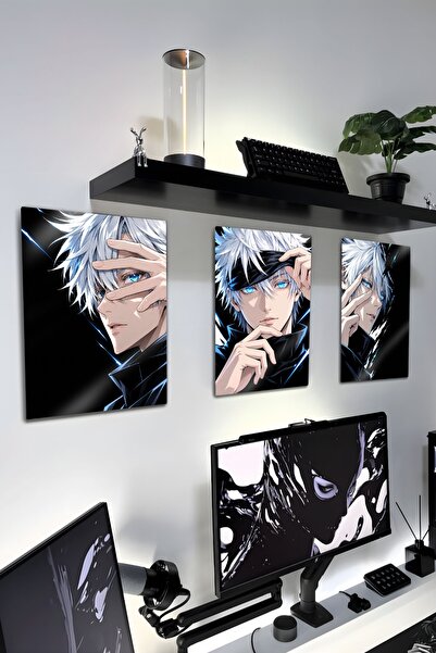 DekorHane Metal Tablo - Satoru Gojo Jujutsu Kaisen Anime Üçlü Set Gamer Odası...