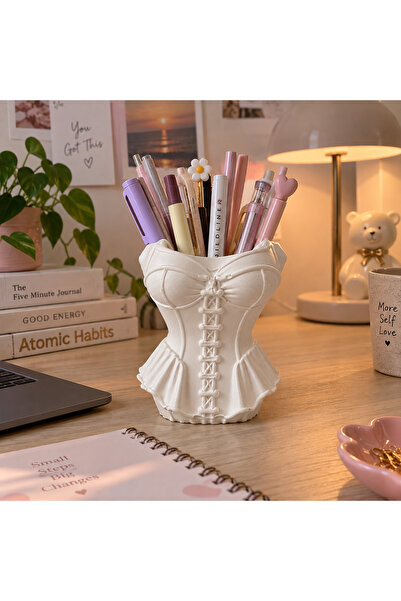 noya atelıer Vintage Büst Formlu Organizer – Makyaj Fırçalık, Kalemlik ve Dek...
