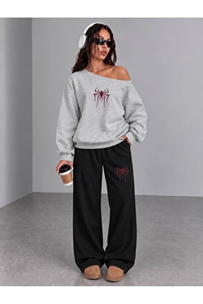 FUFLUNS Spider Printed Women's Boat Neck Sweatshirt/Top Sweat Suit