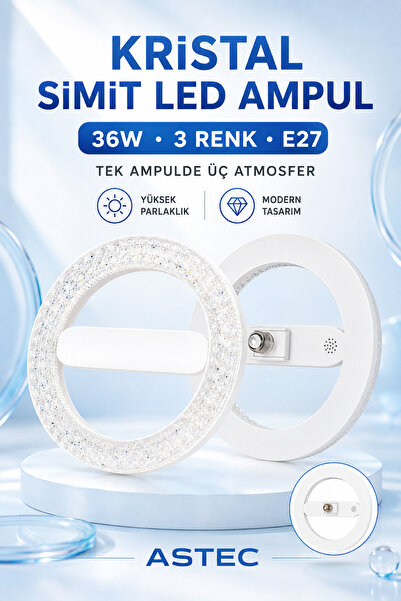 ASTEC Kristal Simit LED Ampul E27 Duylu 3 Renk 3000K 4000K 6500K Sök-Tak Tavan Aydınlatma