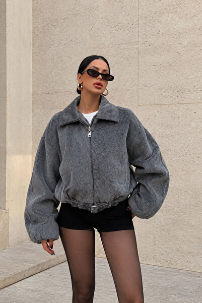 Moderk Belt Detailed Fur Fox Jacket Coat Lined