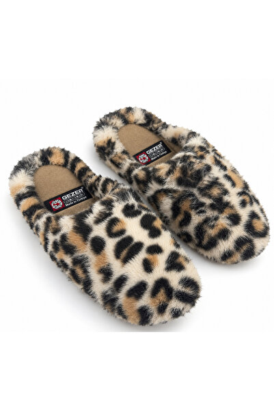 GEZER Pachet de 2 papuci de casă cu model leopard de iarnă