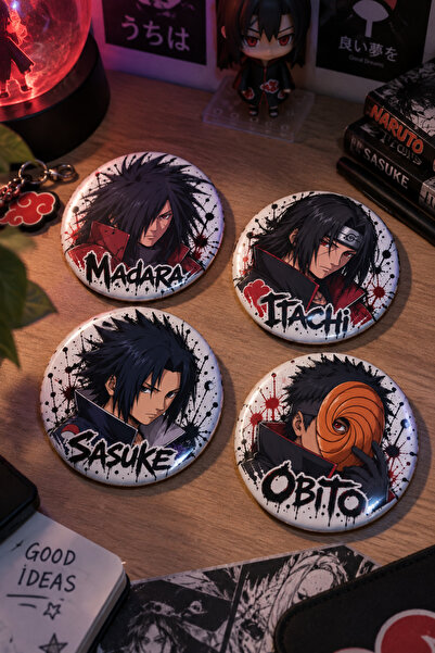 Mashspot Naruto 4’lü 58 mm Rozet Seti #2 | Madara Itachi Sasuke Obito Anime R...