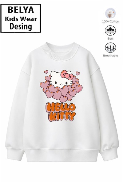 Belya Kids Wear Модерен детски суичър за момичета, овърсайз модел с котешки д...