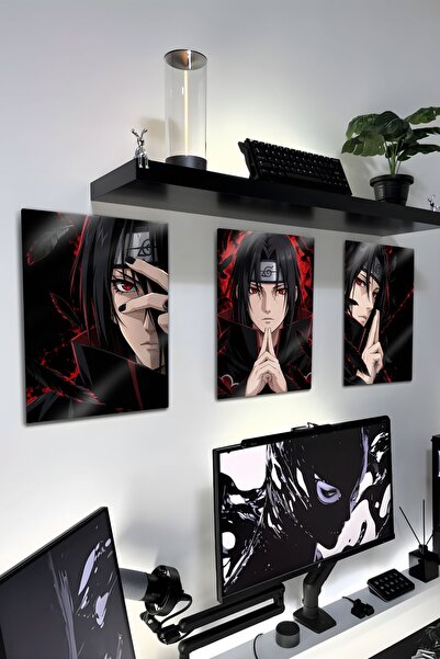 DekorHane Metalni zidni dekor - Itachi Uchiha, anime lik, trostruki panel, po...