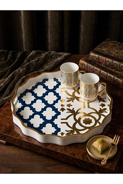 CHICS HOME CHICS mira papatya içi cam tepsi 38 cm beyaz gold