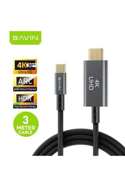 Bavin كابل محول HDMI-26 من النايلون المضفر عالي السرعة بدقة 4K وتردد 30 هرتز ...