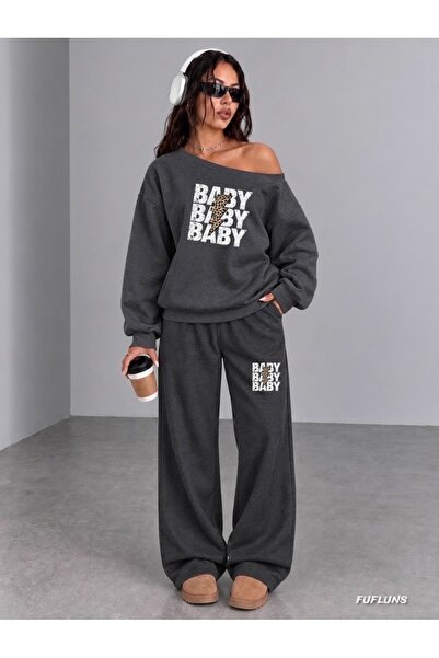 FUFLUNS Baby Printed Women's Boat Neck Sweatshirt/Top Sweat Suit