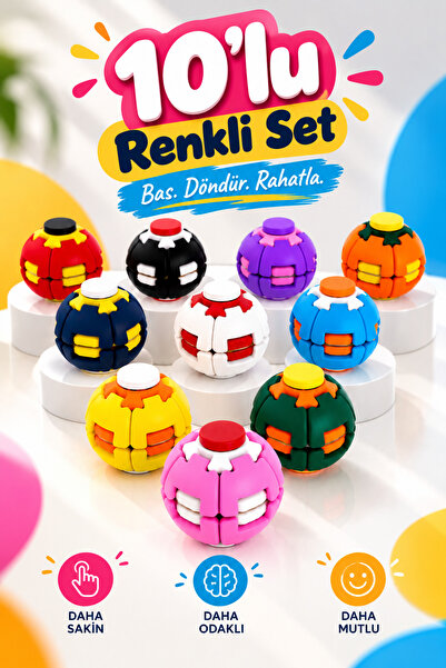 Lmz Design 10'lu Set Renkli Dönen Kinetik Stres Topu Mekanik Zeka Bulmaca Spi...