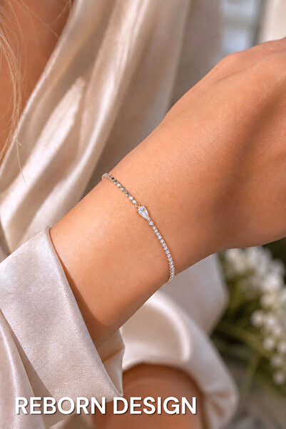REBORN DESIGN Zircon Stone Drop Model Crushed Chain Silver Color Bracelet