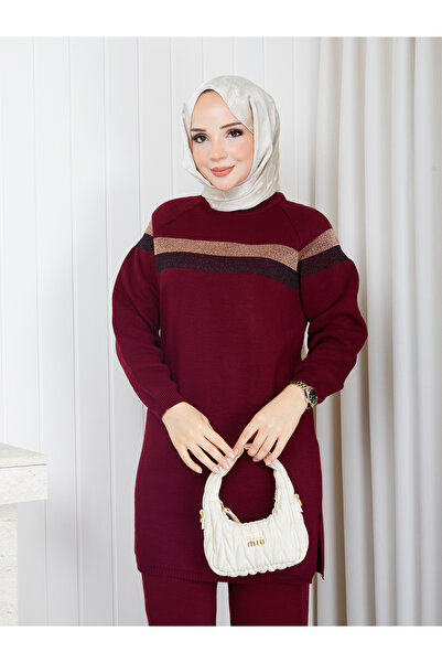 NİLNUR MODA تونيك نسائي من التريكو بتفاصيل خطوط لامعة من الموسم الجديد