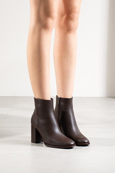 dericia shoes Lisandra Women's Genuine Leather Brown Thick Heeled Boots