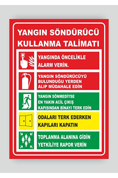 Market Uyarı Levhaları ''Yangın Söndürücü Kullanma Talimatı'' 25x35 cm dekota tabela uyarı levhası