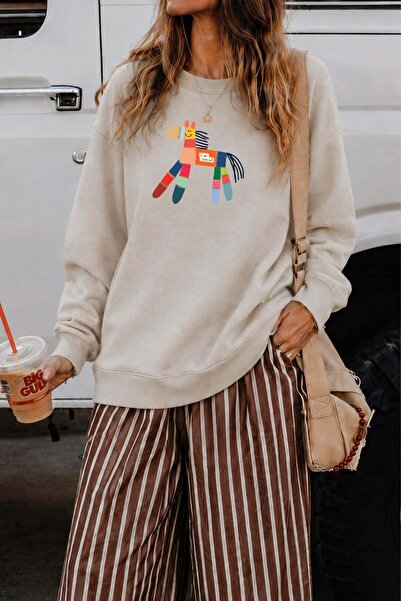 Monila Women's Premium Fabric 3 Thread Raster Horse Printed Sweatshirt