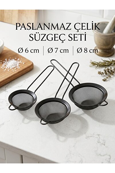 3 Adet Küçük Boy Çelik Süzgeç Seti