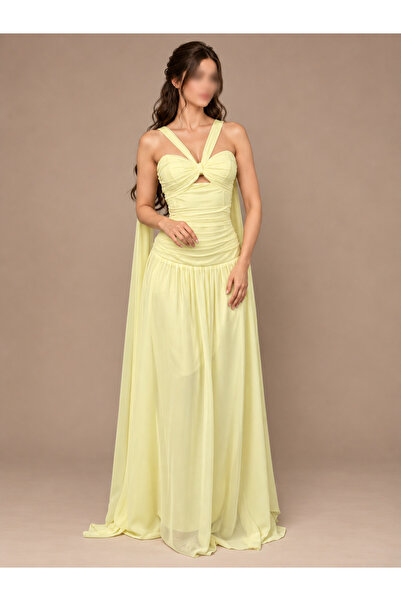 Rose Lemony Drapé Dress with Knot and Back Scarf